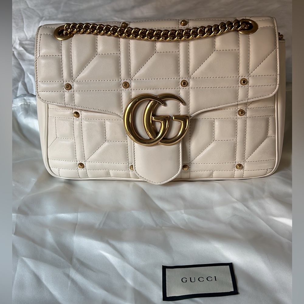 Gucci GG Matelasse Marmont cream studded medium shoulder bag